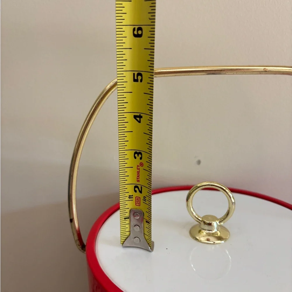 Vintage Mid-Century Bright Red Ice Bucket Barware USA Retro Mod Gold Handle